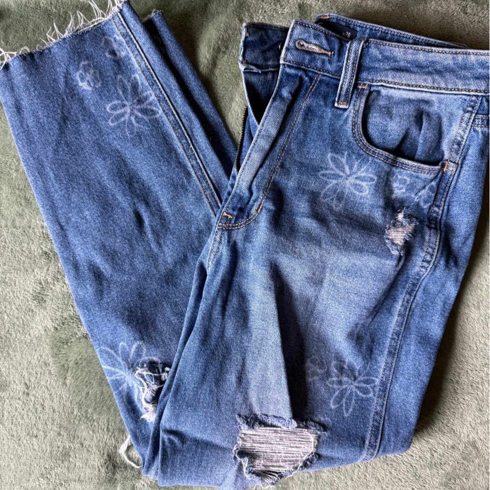 Hollister Blue Floral Boyfriend Jeans